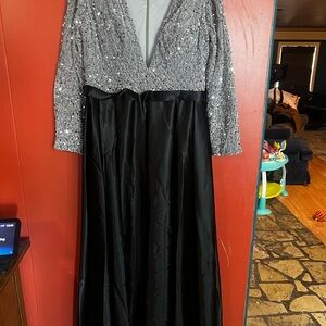 Elegant Silver and Black Sequin Gown